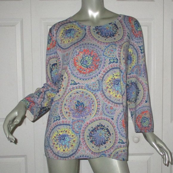 TALBOTS Blue & Pink Paisley Sunburst Pattern Pullover Sweater - Picture 1 of 7